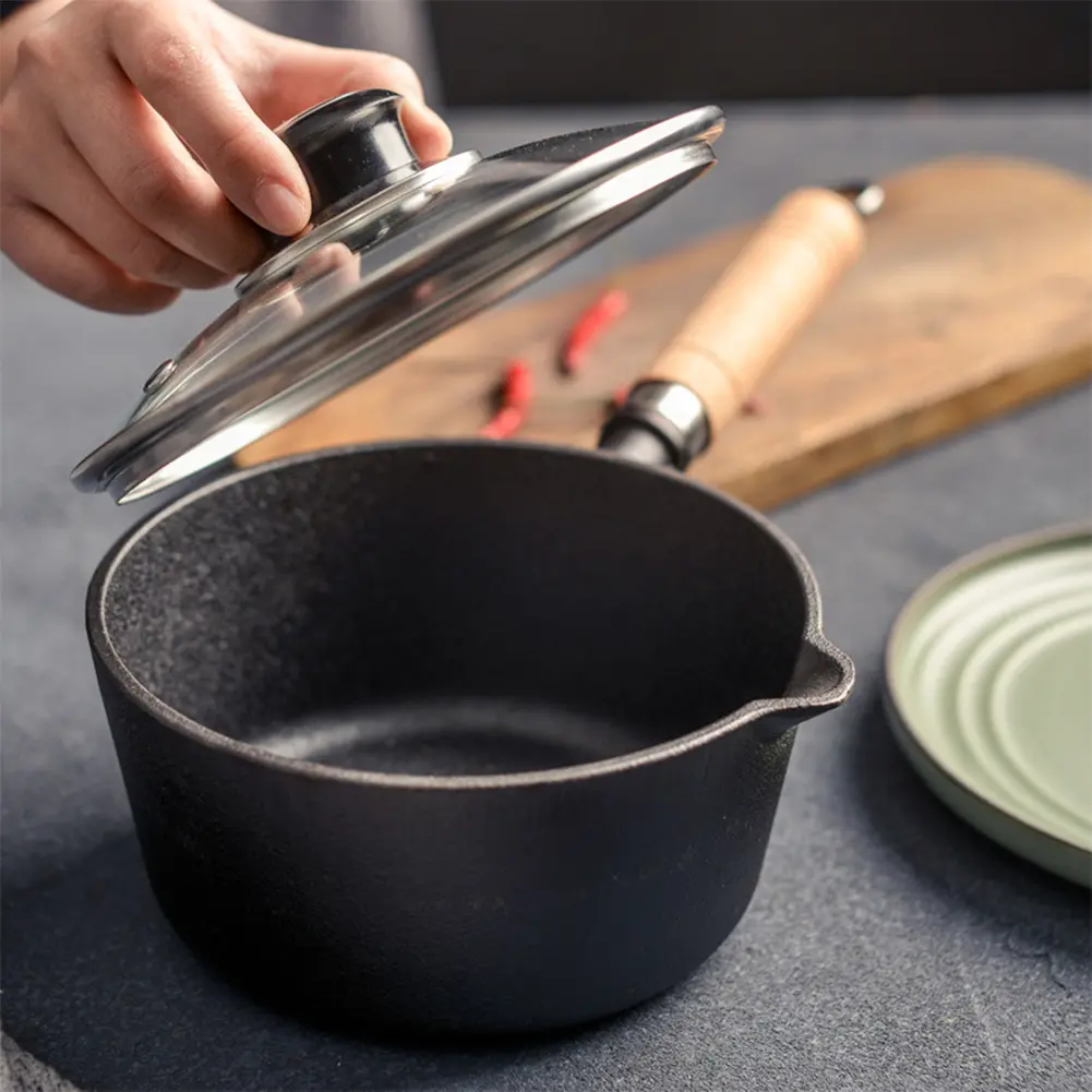 Cast Iron Mini Sauce Pan Non-Stick Hot Oil Pan Butter Melting Pot Small Saucepan for Kitchen Induction Cooking Gas Stove Camping