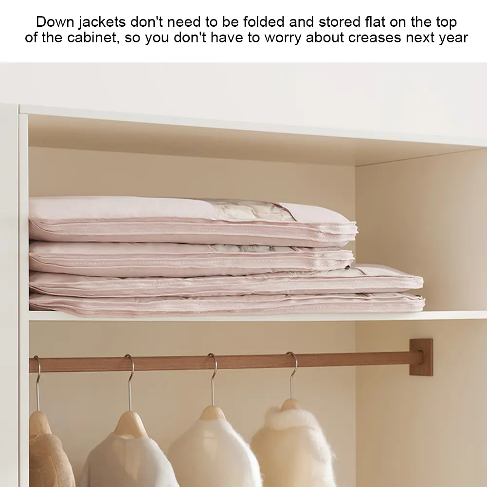 Space Saving Hanging Garment Bag with Self Compression Zipper Space Saver Closet Organizer Coat Storage Bag for Down Coat Jacket