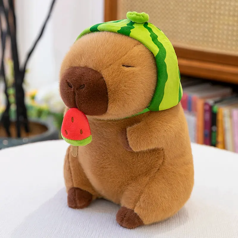 23/30cm Lovely Watermelon Capybara Plush Toy Stretchable Fluffy Capybara Doll Brown Animal Capybara Stuffed Doll Friends Gift