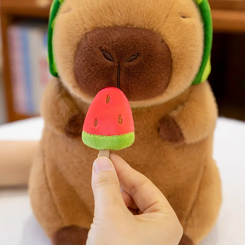 23/30cm Lovely Watermelon Capybara Plush Toy Stretchable Fluffy Capybara Doll Brown Animal Capybara Stuffed Doll Friends Gift