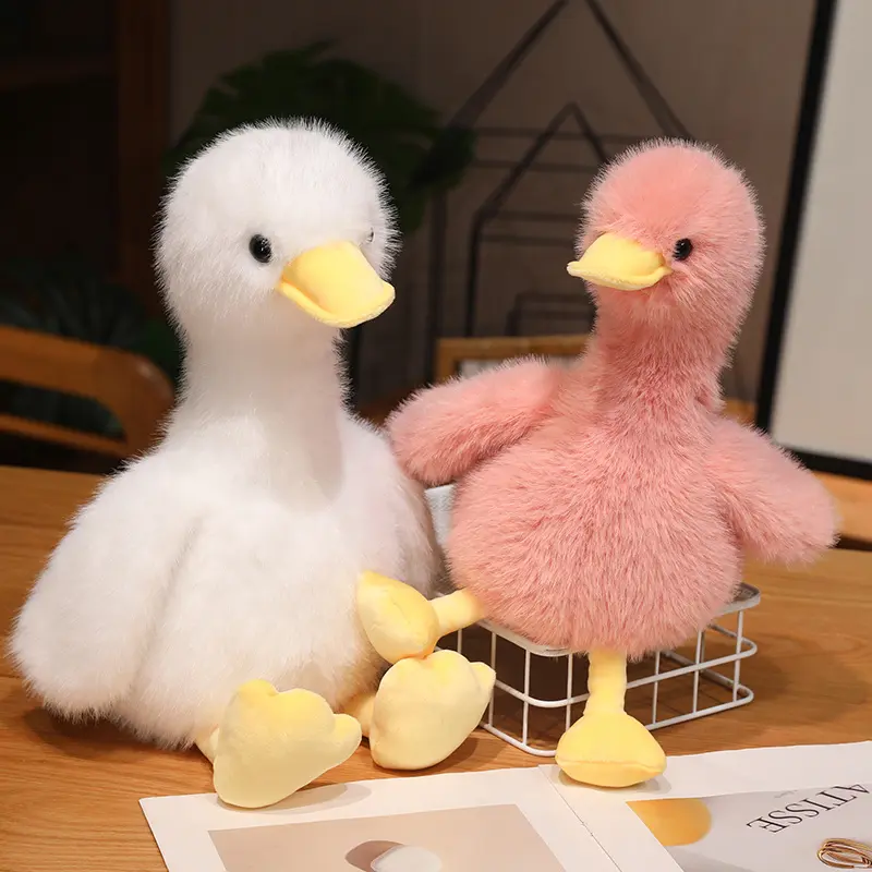 Simulation Yellow Duck Plush Toy 34/45cm White Pink Black Long Hair Duck Plush Doll Boys Girls Accompany Sleeping Gift