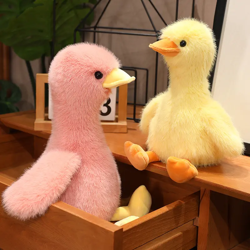 Simulation Yellow Duck Plush Toy 34/45cm White Pink Black Long Hair Duck Plush Doll Boys Girls Accompany Sleeping Gift