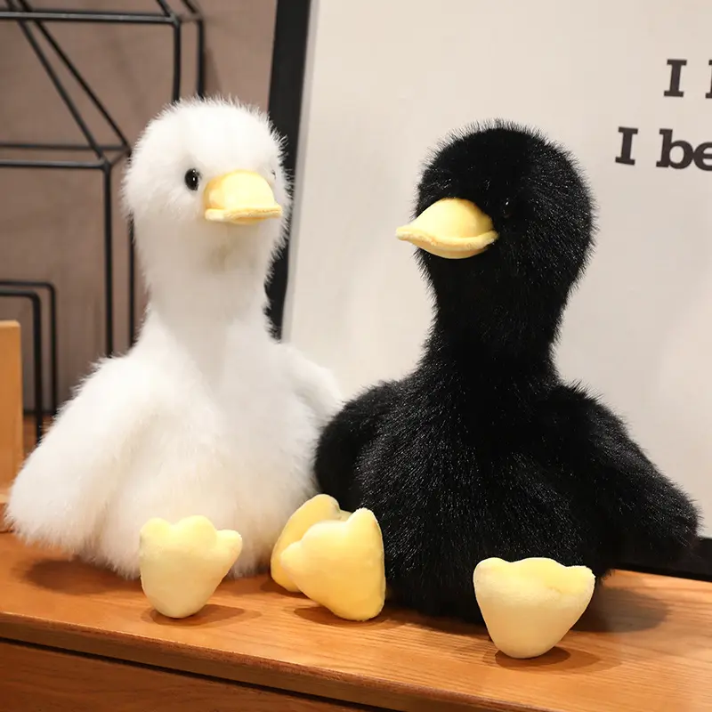 Simulation Yellow Duck Plush Toy 34/45cm White Pink Black Long Hair Duck Plush Doll Boys Girls Accompany Sleeping Gift