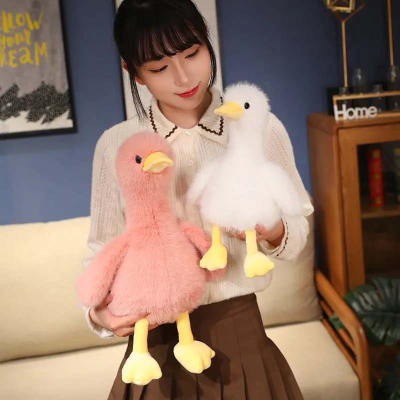 Simulation Yellow Duck Plush Toy 34/45cm White Pink Black Long Hair Duck Plush Doll Boys Girls Accompany Sleeping Gift