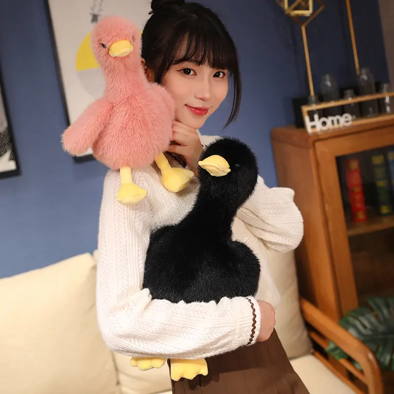 Simulation Yellow Duck Plush Toy 34/45cm White Pink Black Long Hair Duck Plush Doll Boys Girls Accompany Sleeping Gift