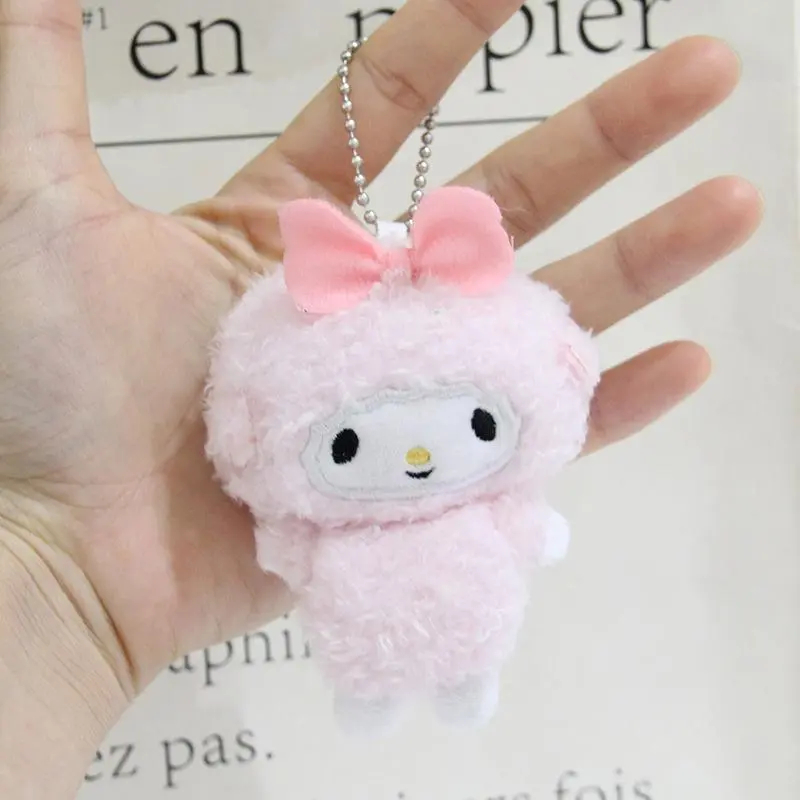 1 Piece Cartoon Anime Pink Lamb Pendant Stuffed Toy Kawaii Sanrio Piano Plush Keychain Bag Decoration Gift