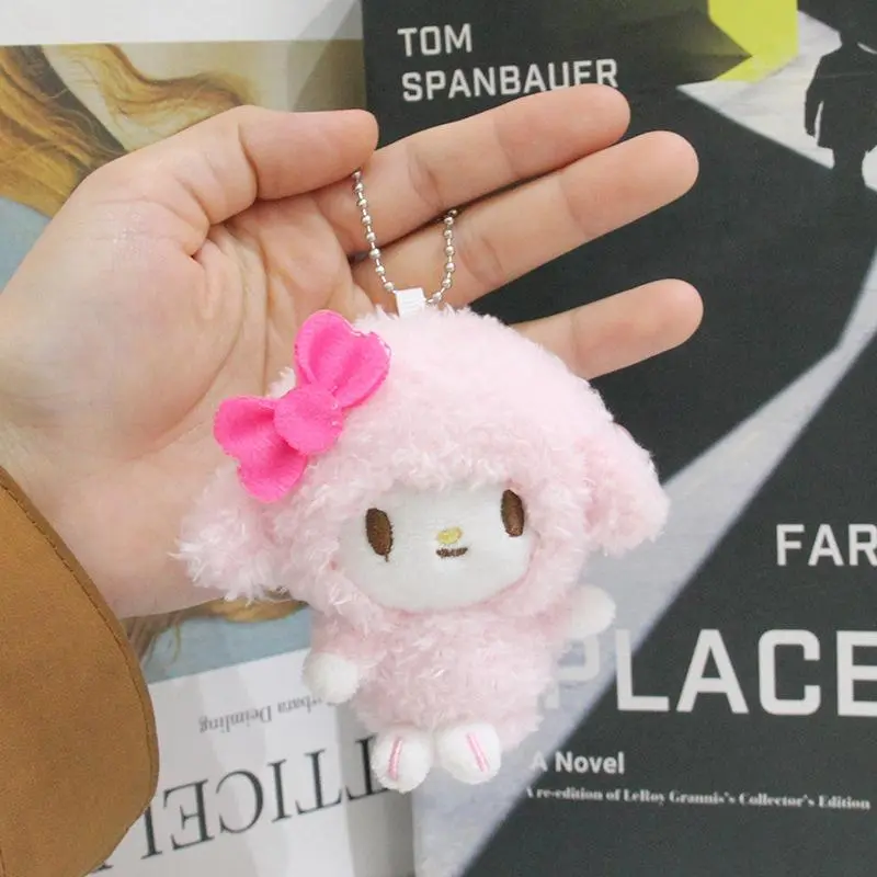1 Piece Cartoon Anime Pink Lamb Pendant Stuffed Toy Kawaii Sanrio Piano Plush Keychain Bag Decoration Gift