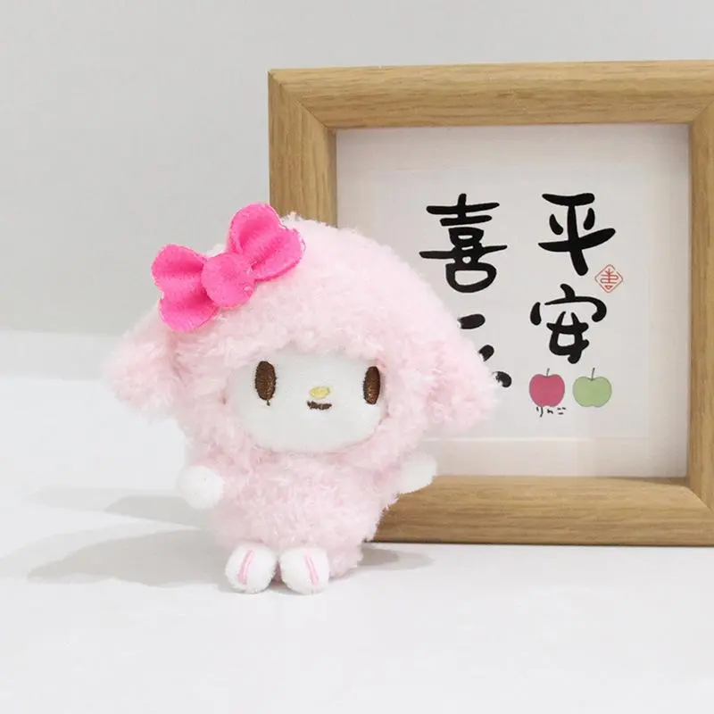 1 Piece Cartoon Anime Pink Lamb Pendant Stuffed Toy Kawaii Sanrio Piano Plush Keychain Bag Decoration Gift