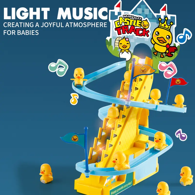 Little Duck Climbing Stairs, Cute Baby Electric Singing Toy, Kids Interactive Early Education Animal Duck Slide Holiday Gift