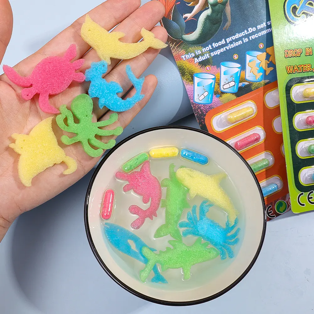 3Pcs Creative Soaking Water Expands To Large Sponge Capsule Toys Dinosaur Sea Animal Shape Kids Bath Swimming Puzzle Toys