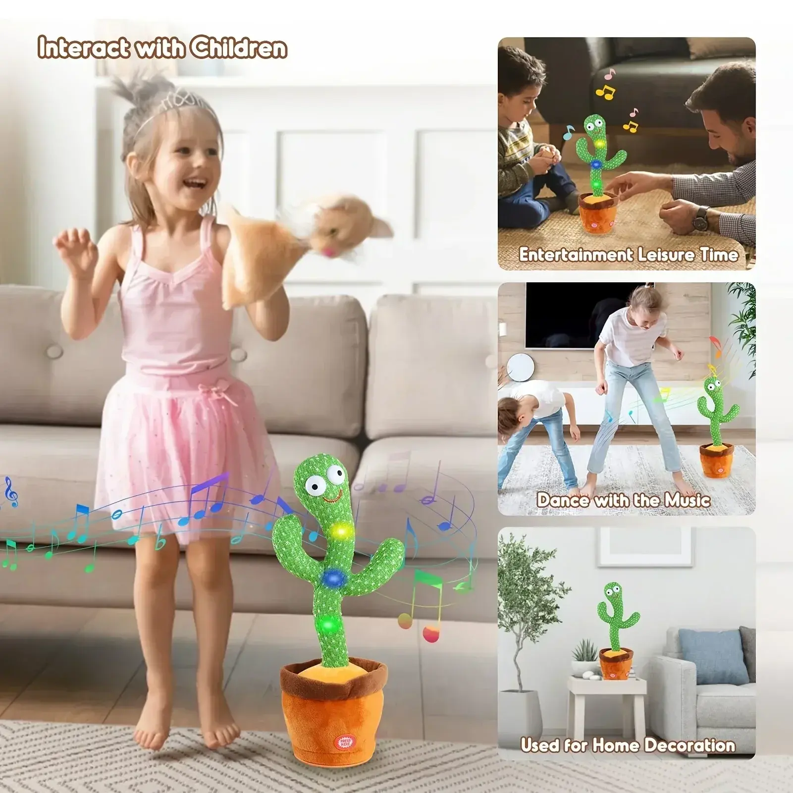 A Talking Cactus Toy That Can Be Charged Recorded and Repeated Suitable for Spanish English and Arabic Voice Changer for Kids