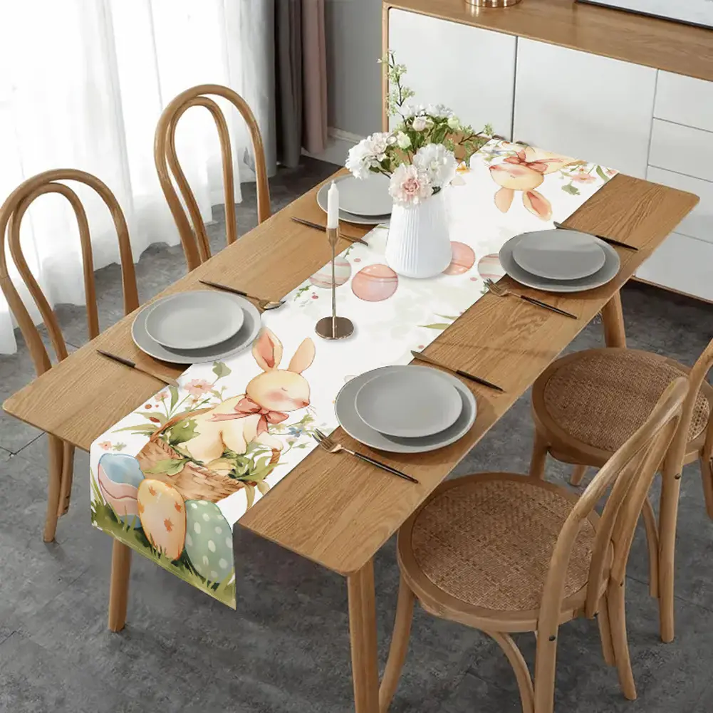 Easter Bunny Eggs Linen Table Runner Easter Rabbit Table Runner Easter Bunny Spring Linen Table Runner Holiday Party Decor