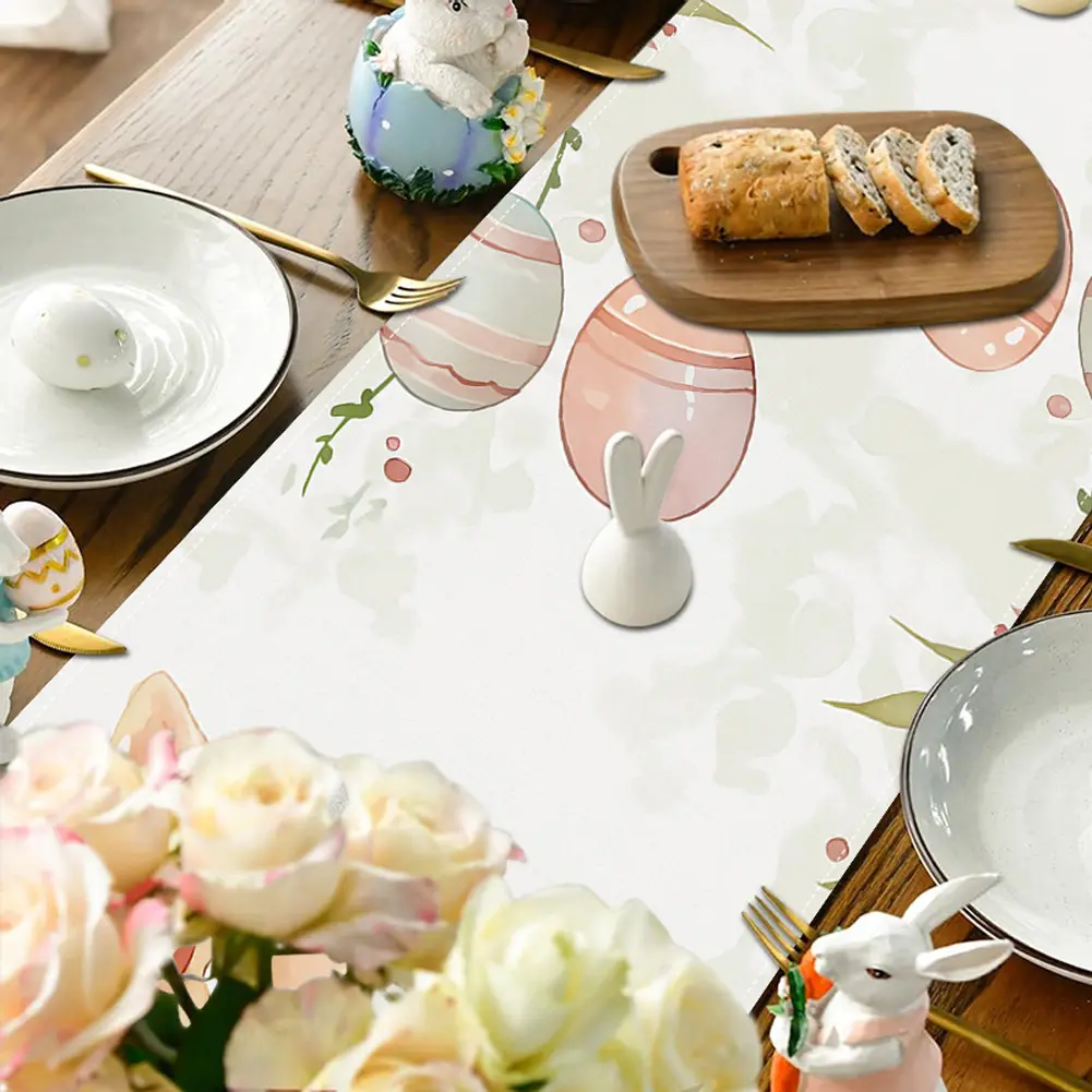 Easter Bunny Eggs Linen Table Runner Easter Rabbit Table Runner Easter Bunny Spring Linen Table Runner Holiday Party Decor