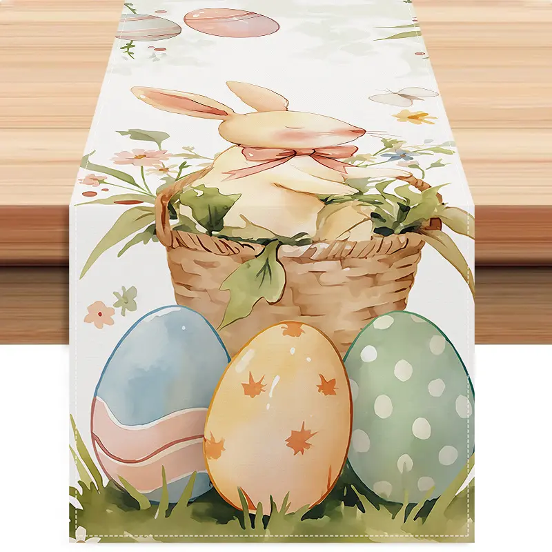 Easter Bunny Eggs Linen Table Runner Easter Rabbit Table Runner Easter Bunny Spring Linen Table Runner Holiday Party Decor