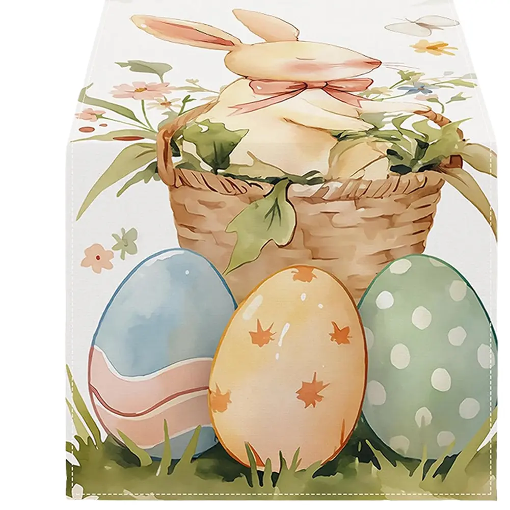 Easter Bunny Eggs Linen Table Runner Easter Rabbit Table Runner Easter Bunny Spring Linen Table Runner Holiday Party Decor