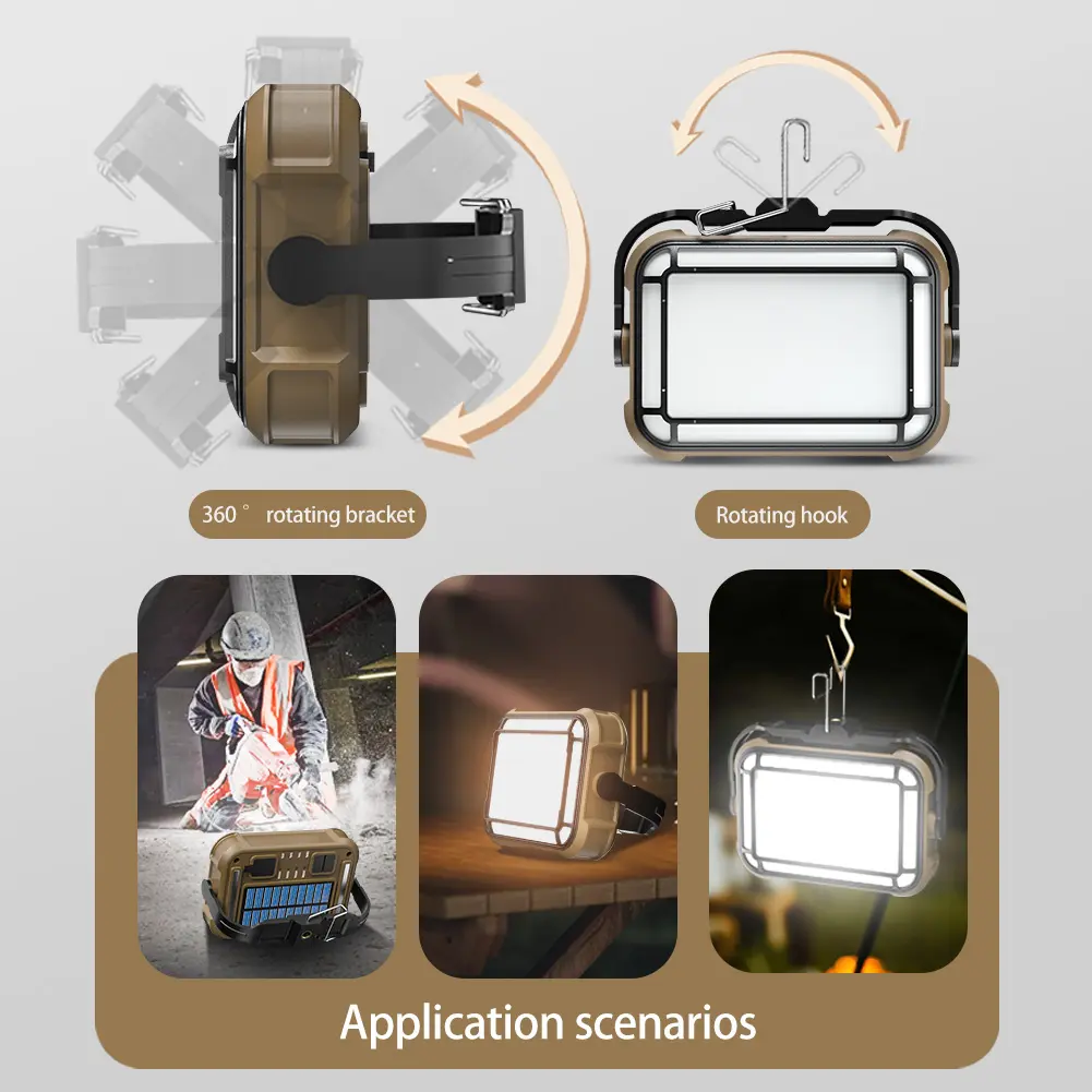 Solar Work Light Emergency Worklight USB Charging Car Repairing Lamp 3600mAh Power Display for Construction Site Garage Workshop