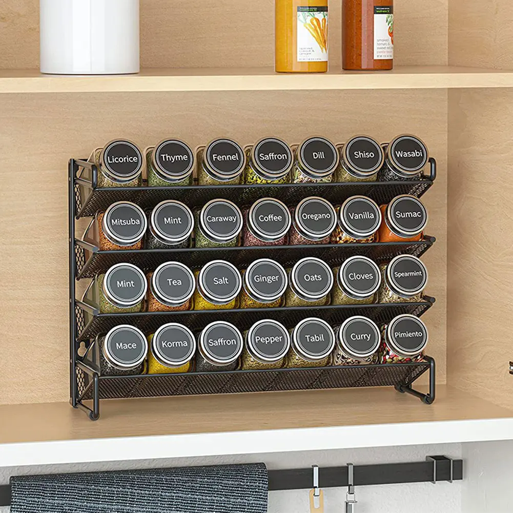 4 Tier Spice Rack Organizer Space-Saving Metal Spice Jar Organizer Kitchen Countertop Organizer for Kitchen Countertop