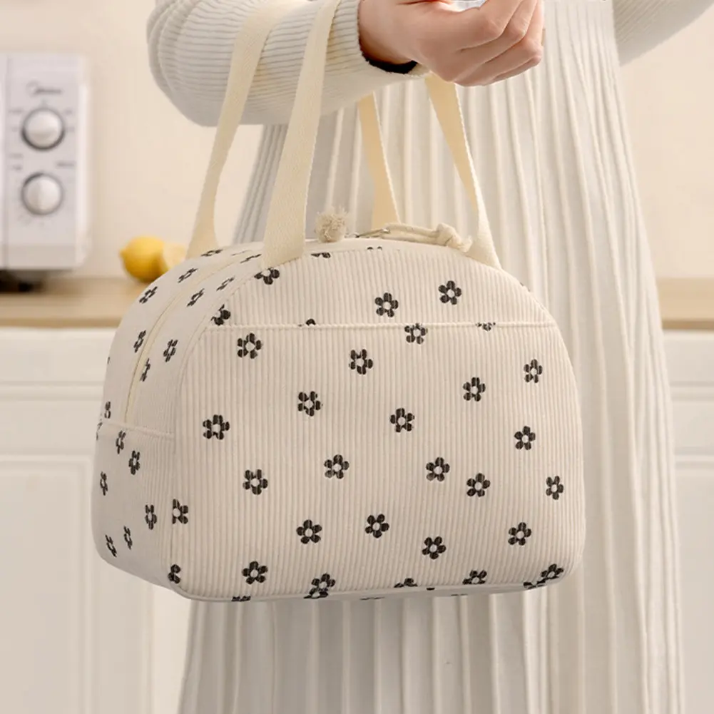 Corduroy Lunchbox Container Large Capacity Lunchbox Storage Bag Multi-Function Cute Lunch Bag for Women Girls Kids