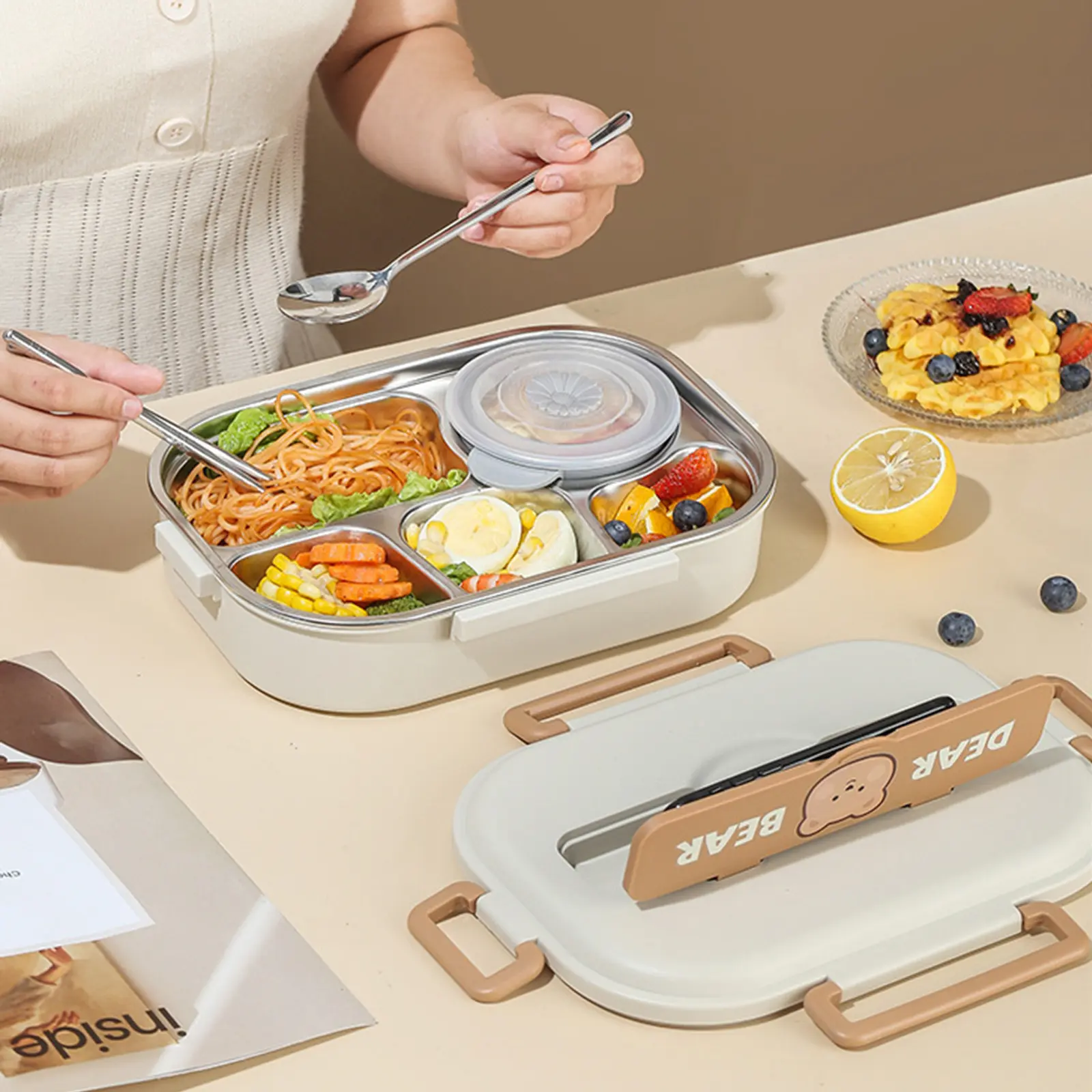 Hermetic Bento Boxes Leak-proof 4 Compartments Food Preservation Case Microwavable Kitchen Food Crisper Supplies
