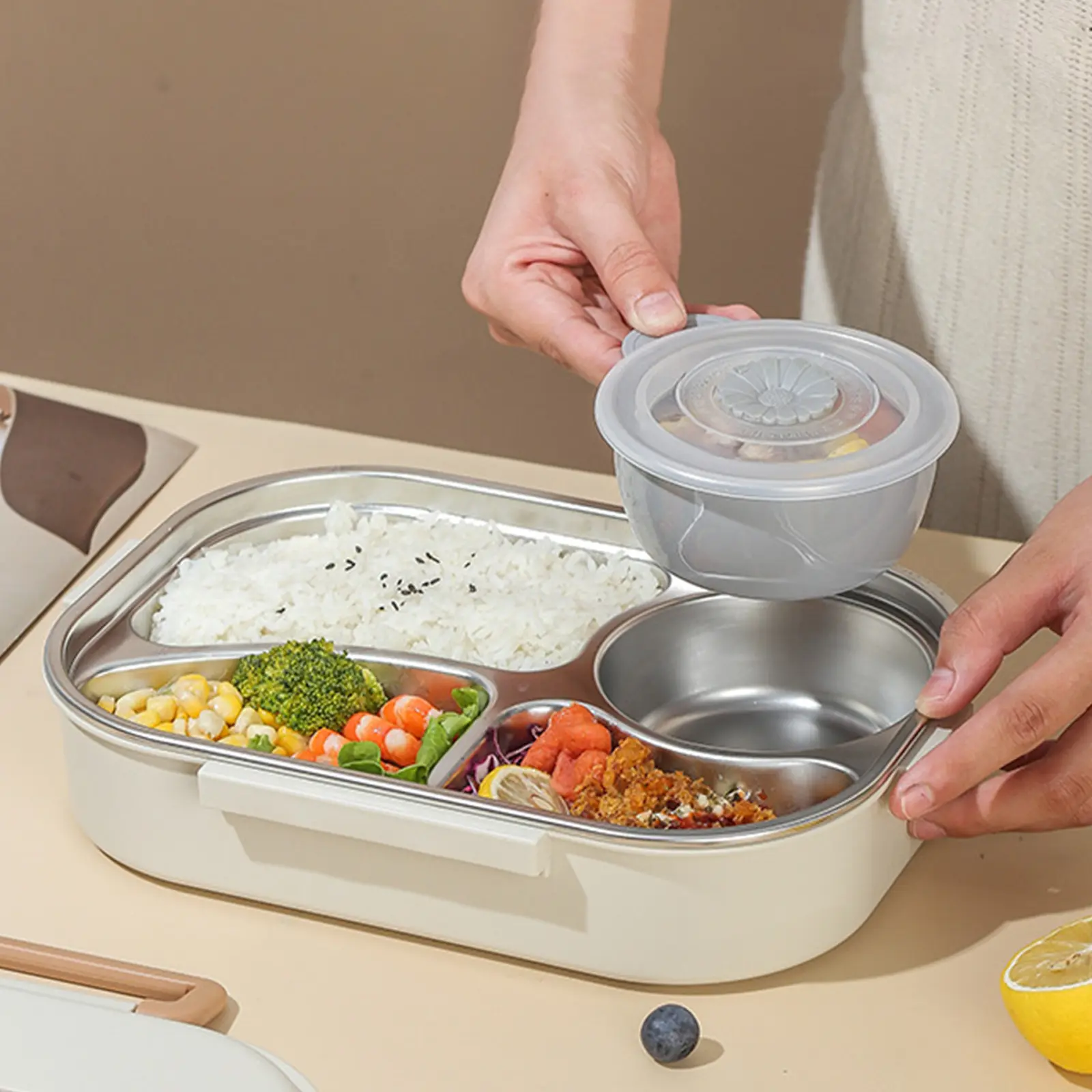 Hermetic Bento Boxes Leak-proof 4 Compartments Food Preservation Case Microwavable Kitchen Food Crisper Supplies