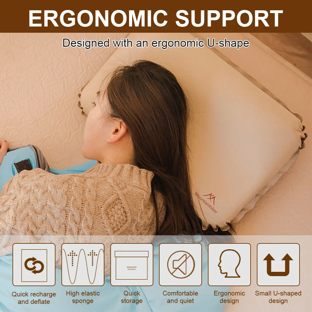 U-Shaped Ultralight Inflatable Pillow High Rebound Compressible Travel Pillow Portable Self Inflating Pillow for Outdoor Camping