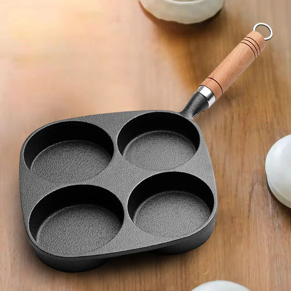 4 Hole Egg Pancake Steak Pan Non-Stick Cast Iron Omelet Pan Breakfast Egg Pan Breakfast Grill Cooking Pot Cookware Pancake Pan