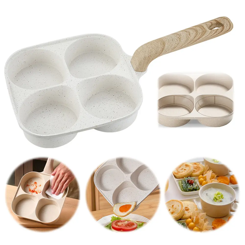 Nonstick Granite Omelette Skillet Pancake Pan 4-Cup Skillet Egg Cooker Pan Mold with Heat-Resistant Handle for Kitchen All Stove