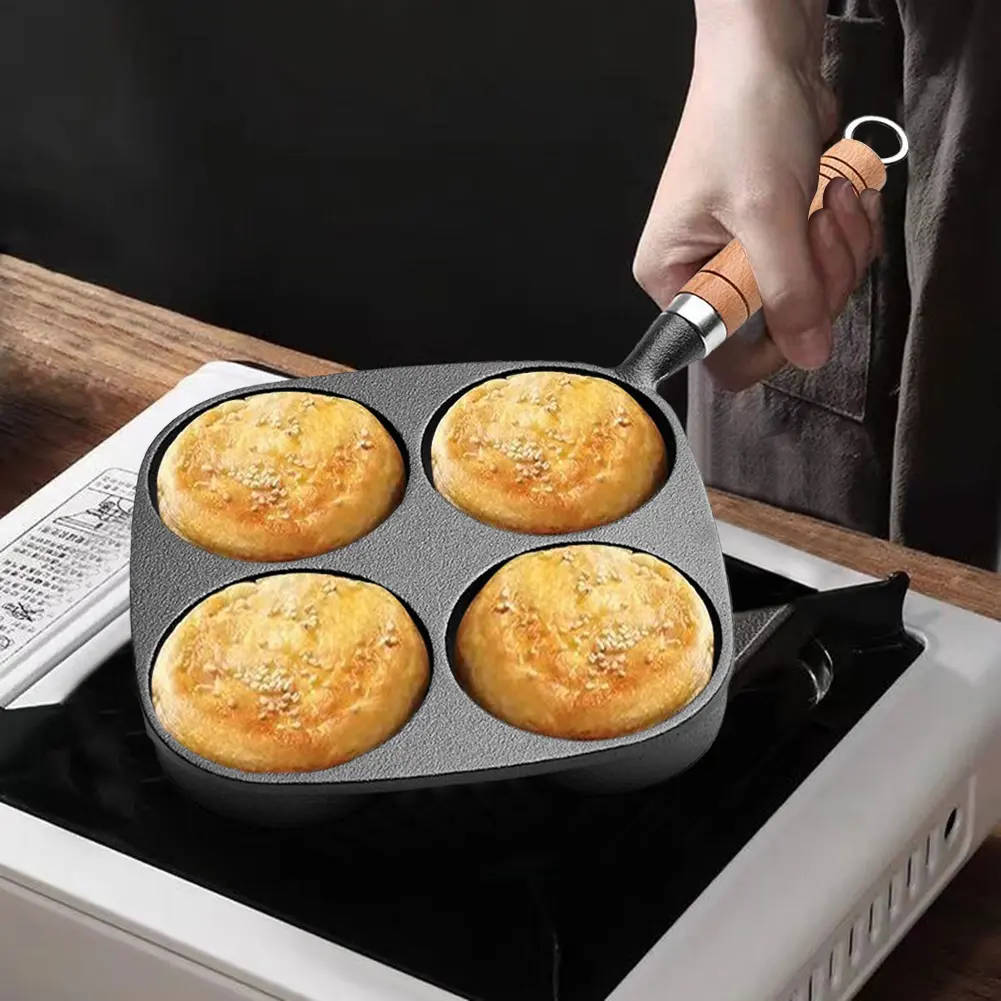 4 Hole Egg Pancake Steak Pan Non-Stick Cast Iron Omelet Pan Breakfast Egg Pan Breakfast Grill Cooking Pot Cookware Pancake Pan