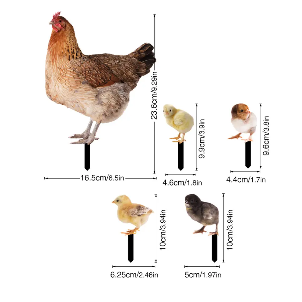 Acrylic Chicken Garden Stakes Ornaments Realistic Hen Chick Stake Sign Double-sided Printing Home Party Decor for Backyard Patio