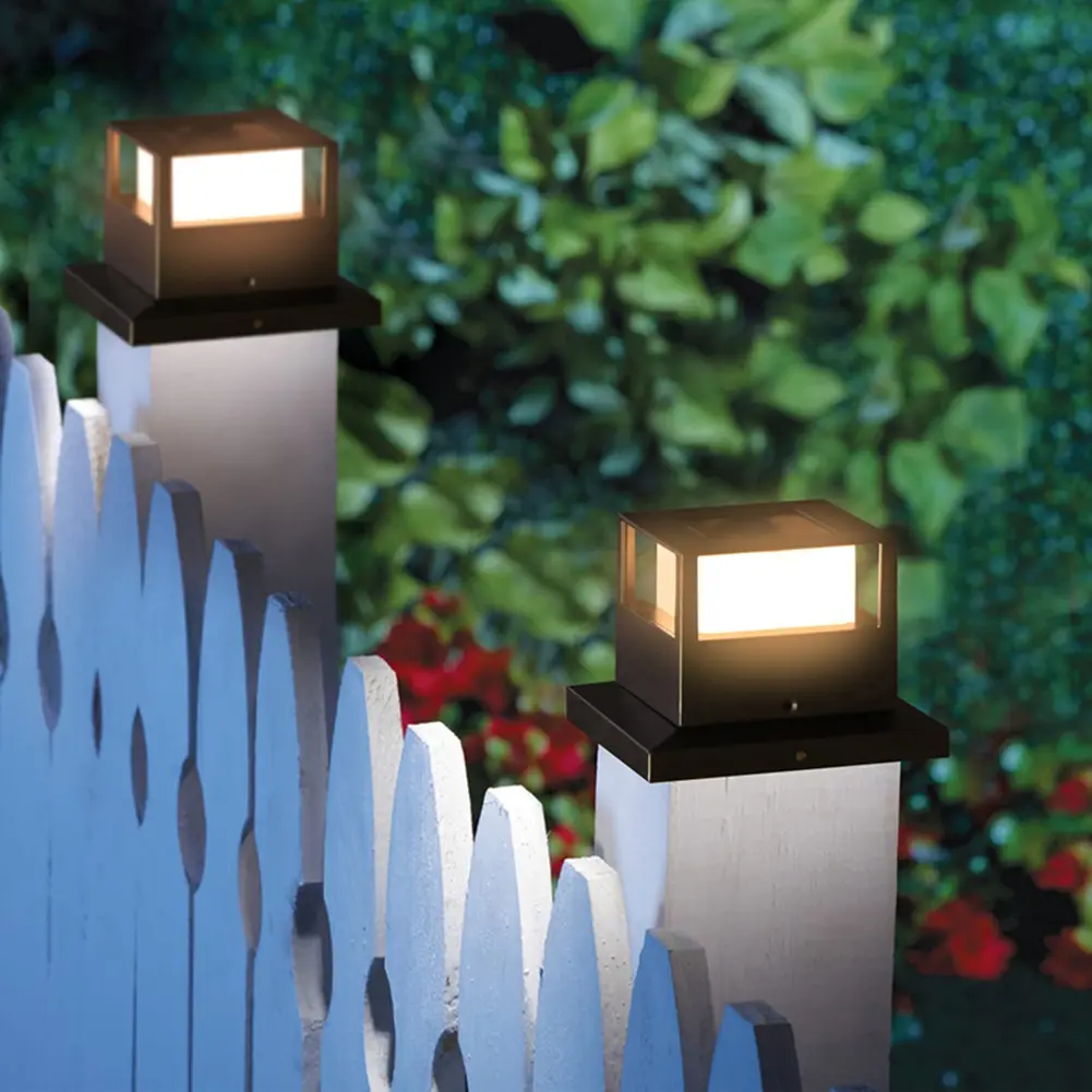 LED Solar Column Light Post Deck Lamp Outdoor Waterproof Villa Garden Decor Solar Powered Outdoor Lighting Fixture