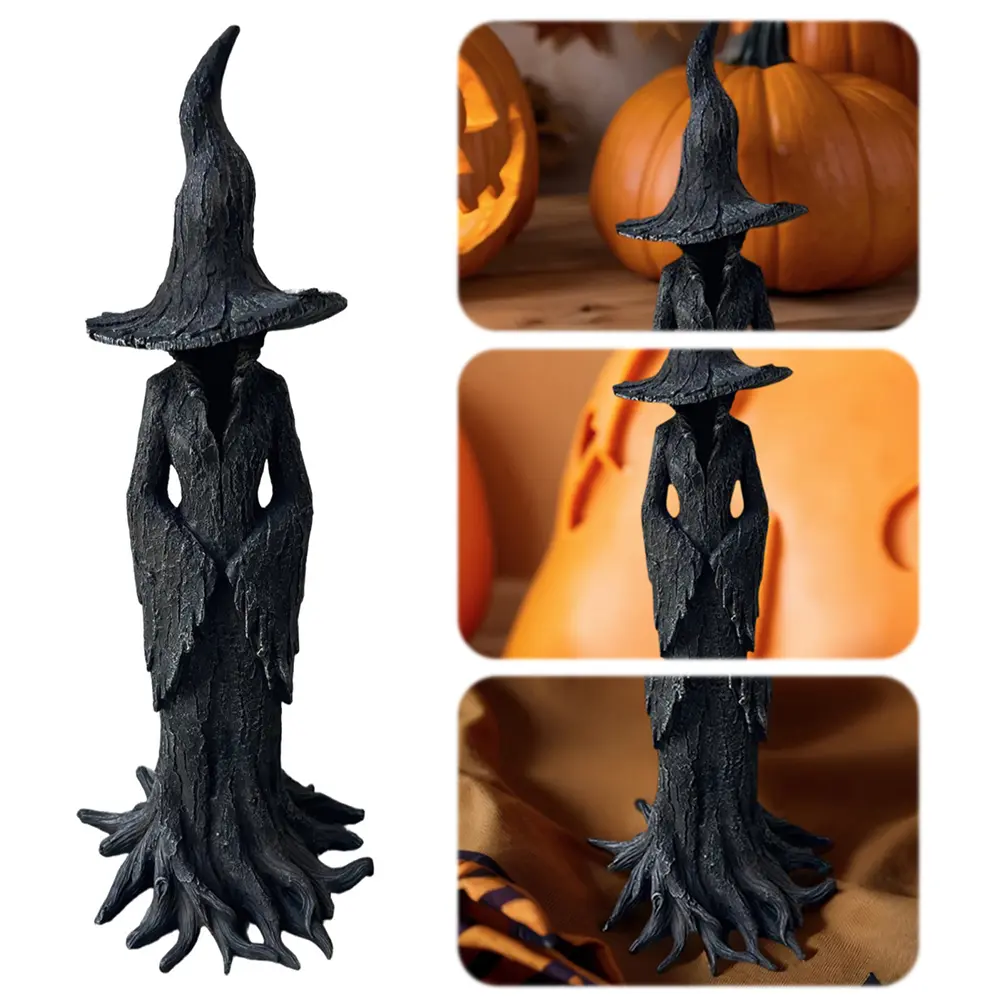 Halloween Witch Statue Resin Witch Figurine Sculpture Halloween Spooky Decor Props Halloween Fireplace Bookshelf Ornament Gifts