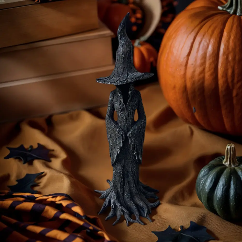 Halloween Witch Statue Resin Witch Figurine Sculpture Halloween Spooky Decor Props Halloween Fireplace Bookshelf Ornament Gifts