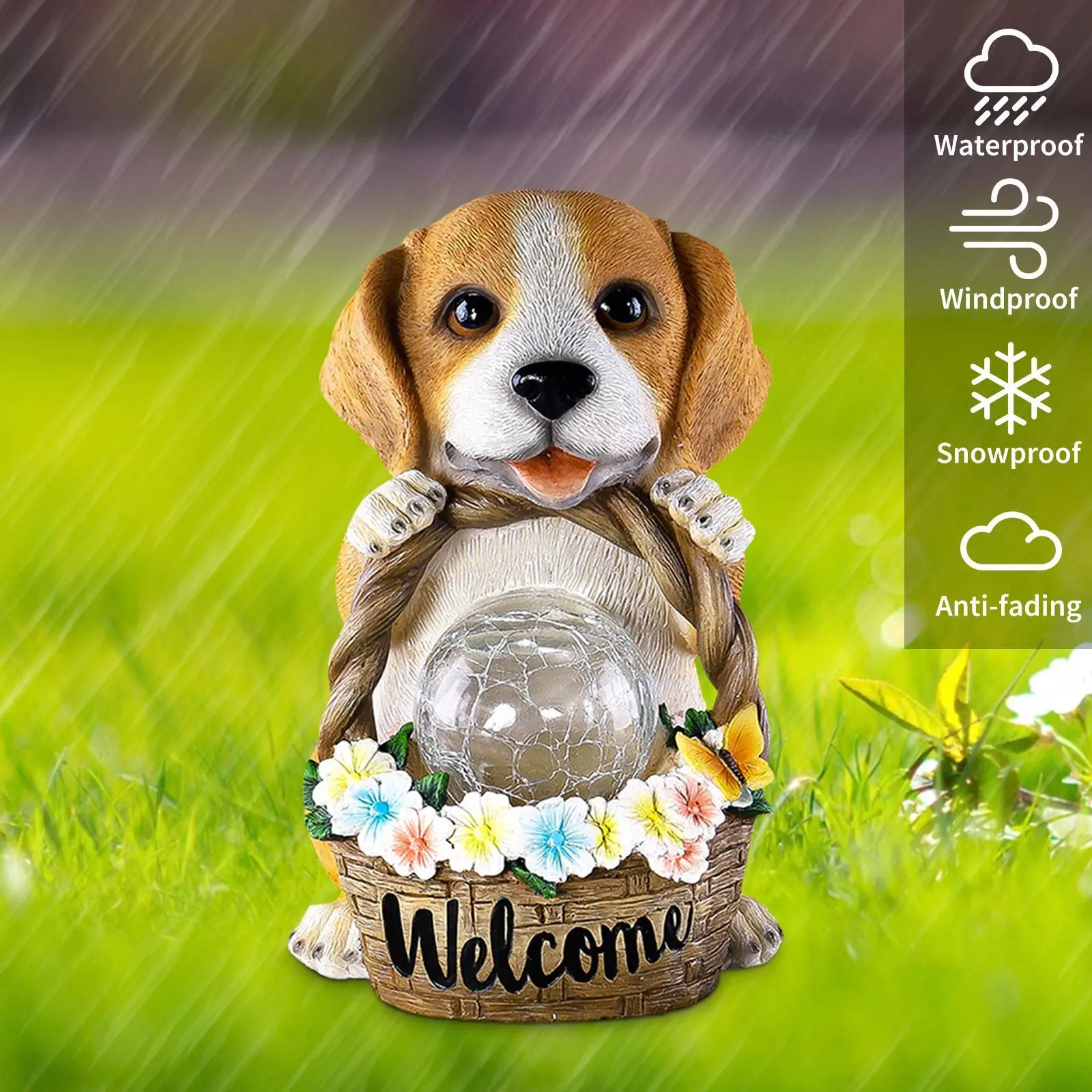 Solar Puppy Statue Light Puppy Garden Sculpture Waterproof Cute Yard Ornaments Creative for Home Patio Yard Lawn