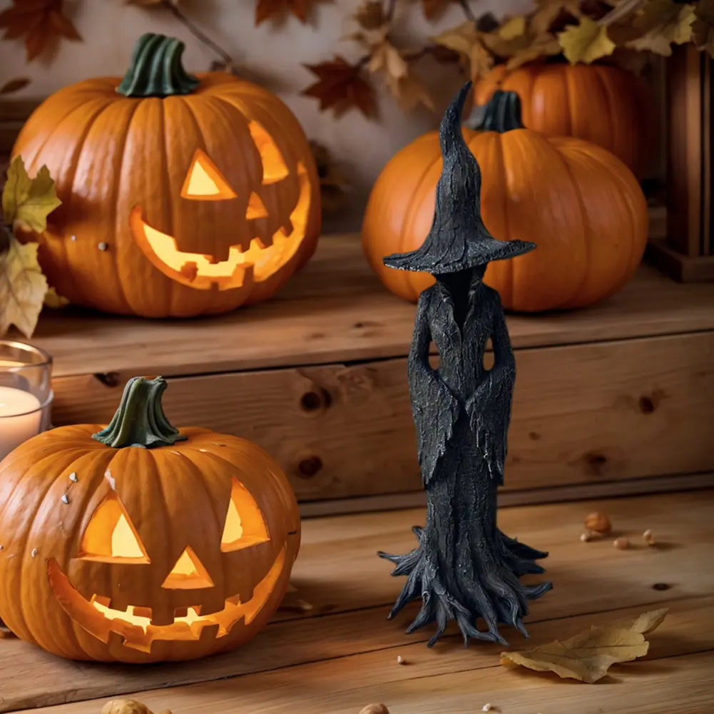 Halloween Witch Statue Resin Witch Figurine Sculpture Halloween Spooky Decor Props Halloween Fireplace Bookshelf Ornament Gifts