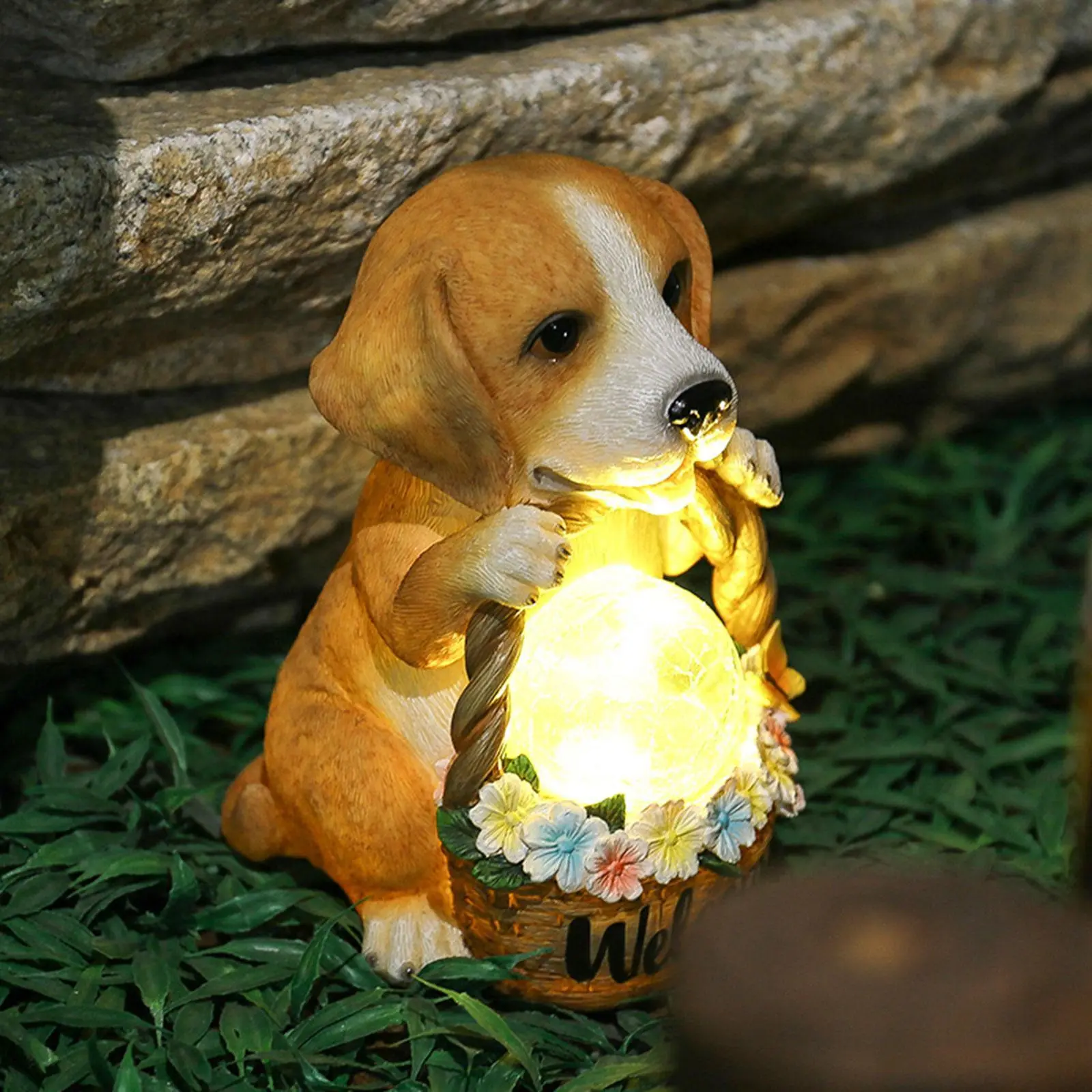 Solar Puppy Statue Light Puppy Garden Sculpture Waterproof Cute Yard Ornaments Creative for Home Patio Yard Lawn