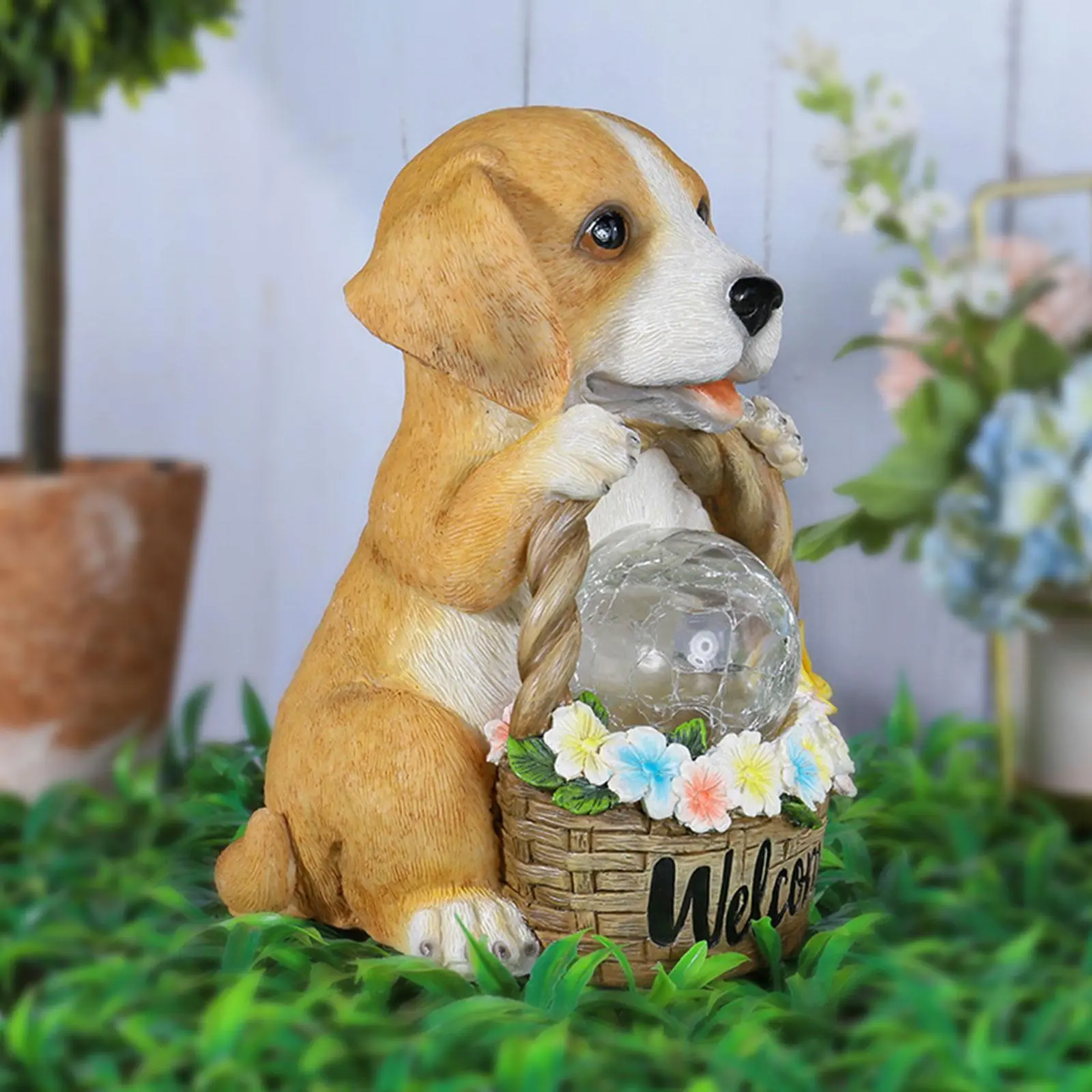 Solar Puppy Statue Light Puppy Garden Sculpture Waterproof Cute Yard Ornaments Creative for Home Patio Yard Lawn