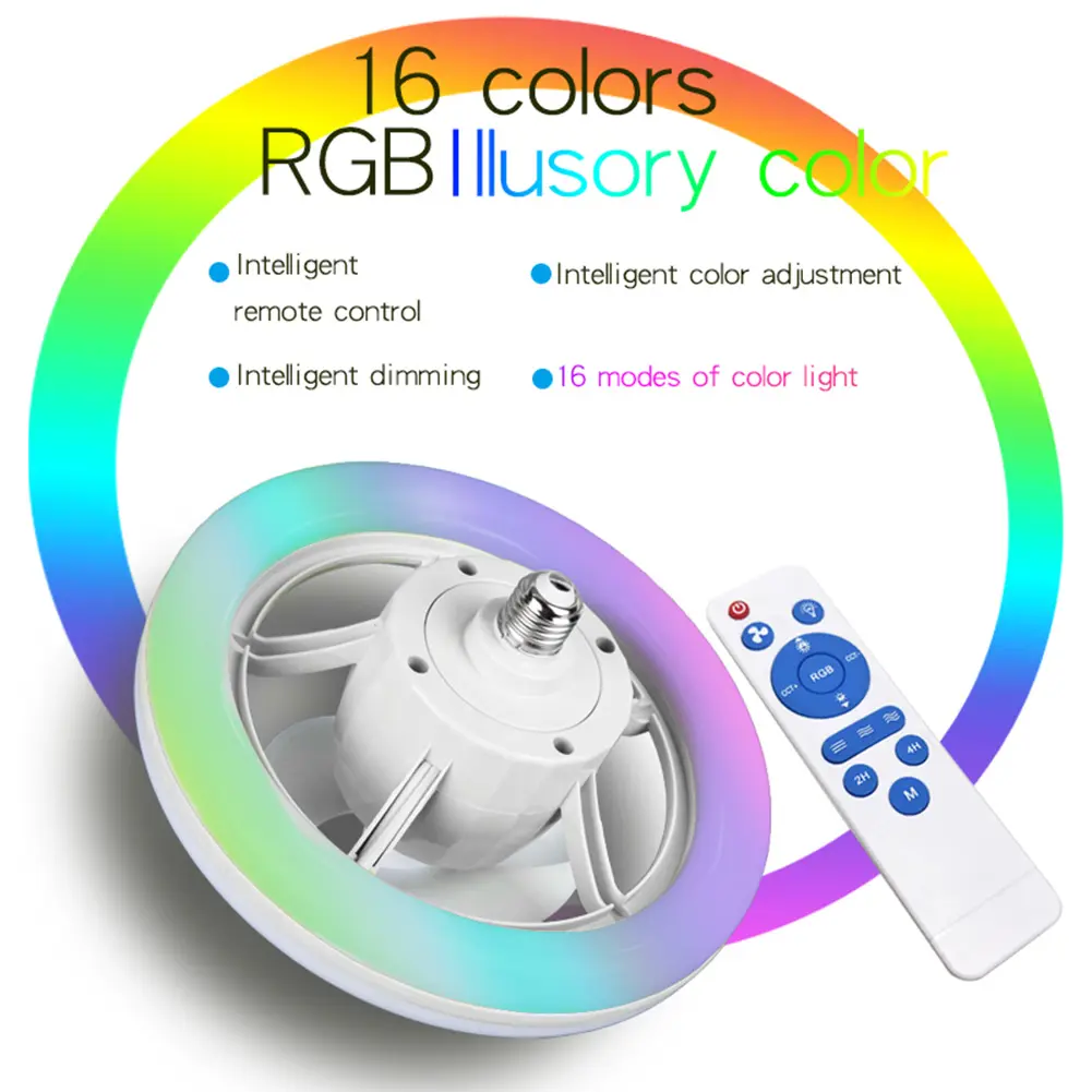 Mini Screw in Ceiling Fan with Light Remote Ceiling Fans with Light Bulb RGB Mode Light Socket Fan 3 Color Dimmable 360 Rotation