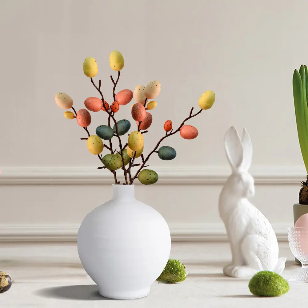 2PCS Easter Egg Tree Branch Artificial Easter Egg Twig Colorful Easter Egg Stem Easter Decoration Festival Party Home Vase Decor