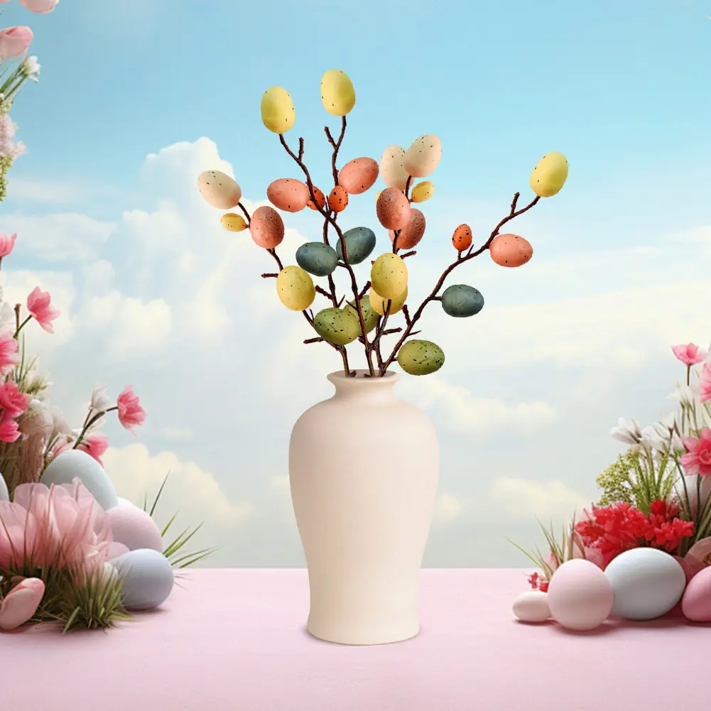 2PCS Easter Egg Tree Branch Artificial Easter Egg Twig Colorful Easter Egg Stem Easter Decoration Festival Party Home Vase Decor