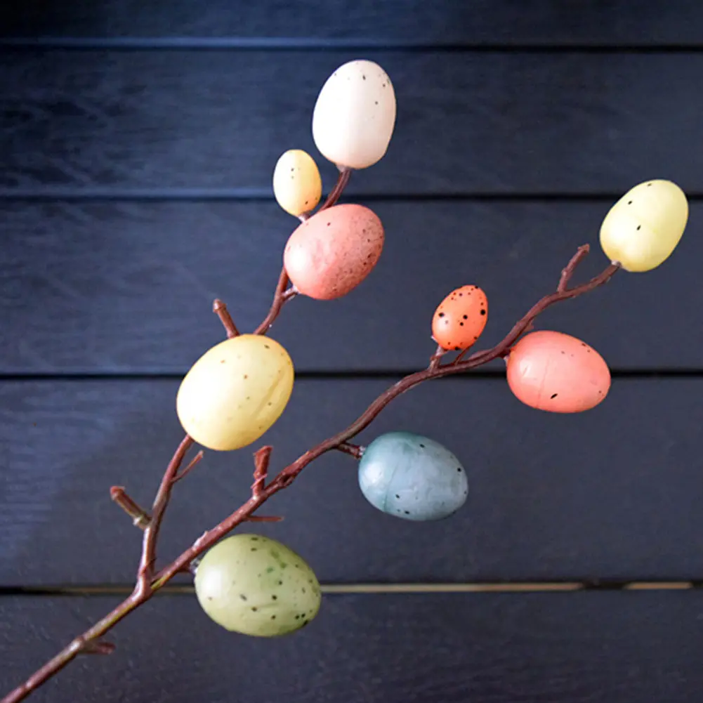 2PCS Easter Egg Tree Branch Artificial Easter Egg Twig Colorful Easter Egg Stem Easter Decoration Festival Party Home Vase Decor
