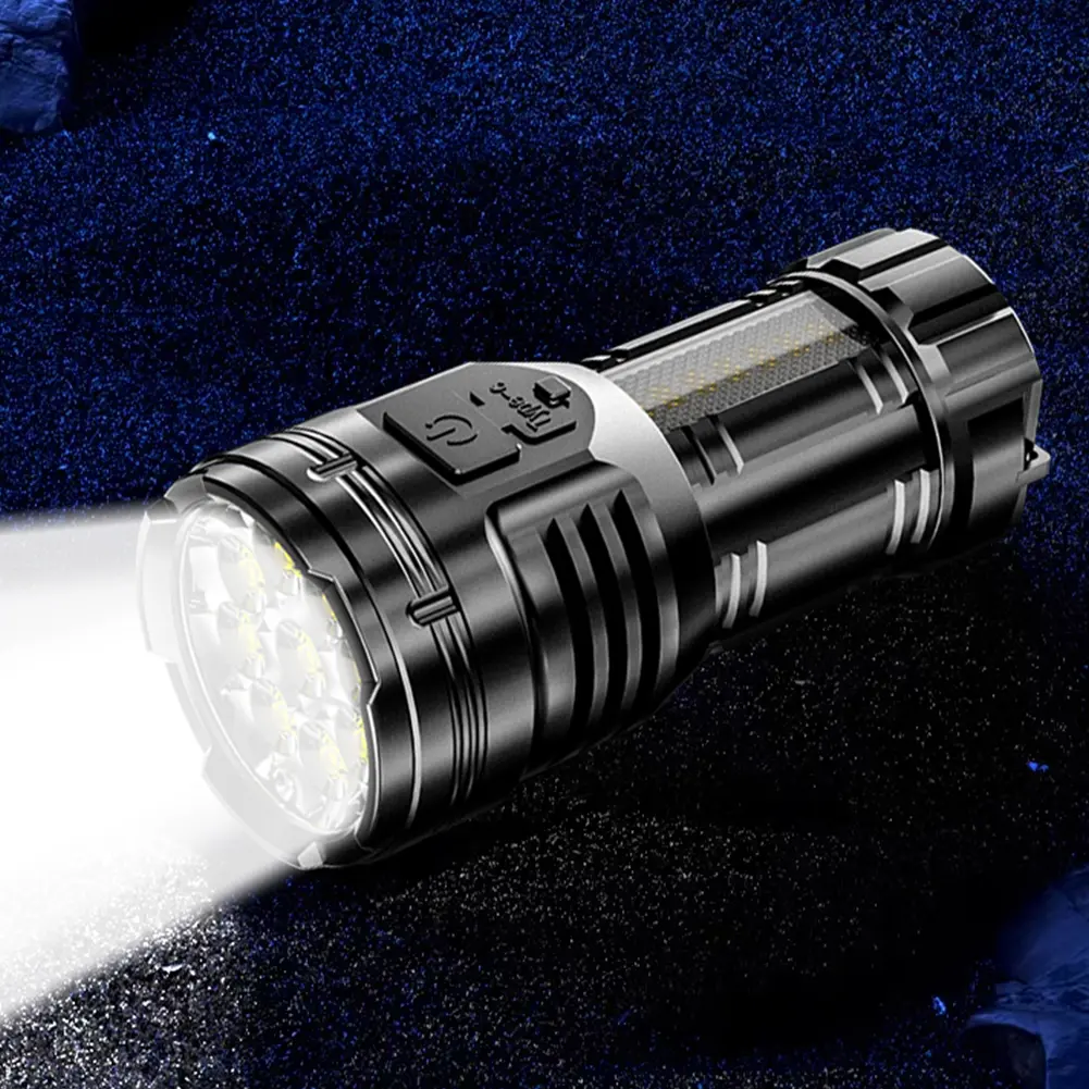 9LED Powerful Flashlight with COB Side Light Super Bright Torch Waterproof Emergency Work Light for Outdoor Camping Hiking