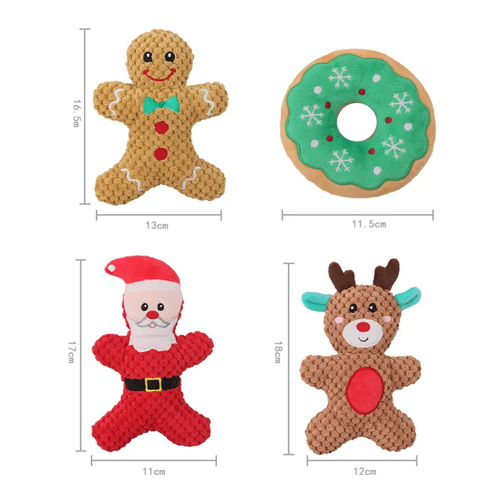 Christmas Dog Toy Plush Squeak Pet Toy For Cat Gift Santa Claus Gingerbread Deer
