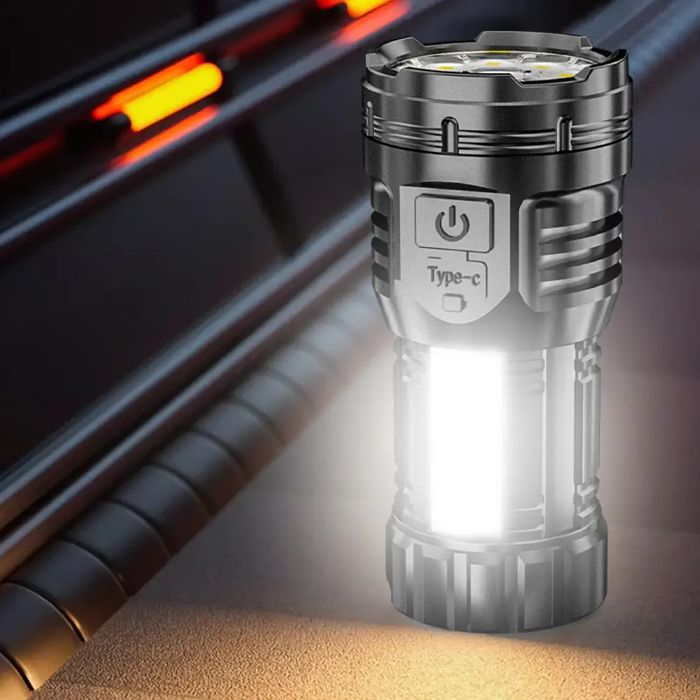 9LED Powerful Flashlight with COB Side Light Super Bright Torch Waterproof Emergency Work Light for Outdoor Camping Hiking
