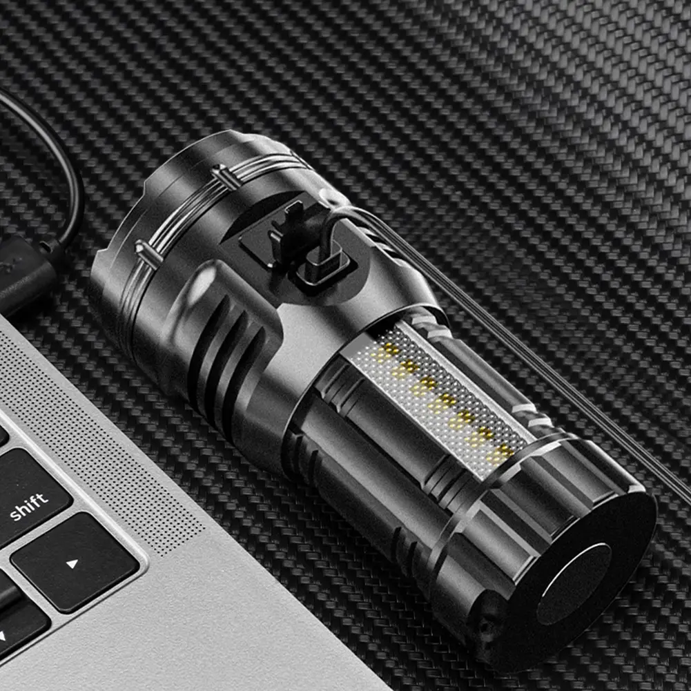 9LED Powerful Flashlight with COB Side Light Super Bright Torch Waterproof Emergency Work Light for Outdoor Camping Hiking