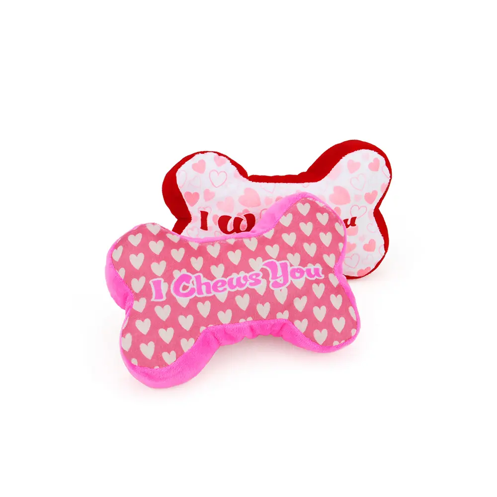 2pcs Heart Bone Dog Toy Sound Puppy Plush Chew Squeak Pet Toy Valentine's Day Gift