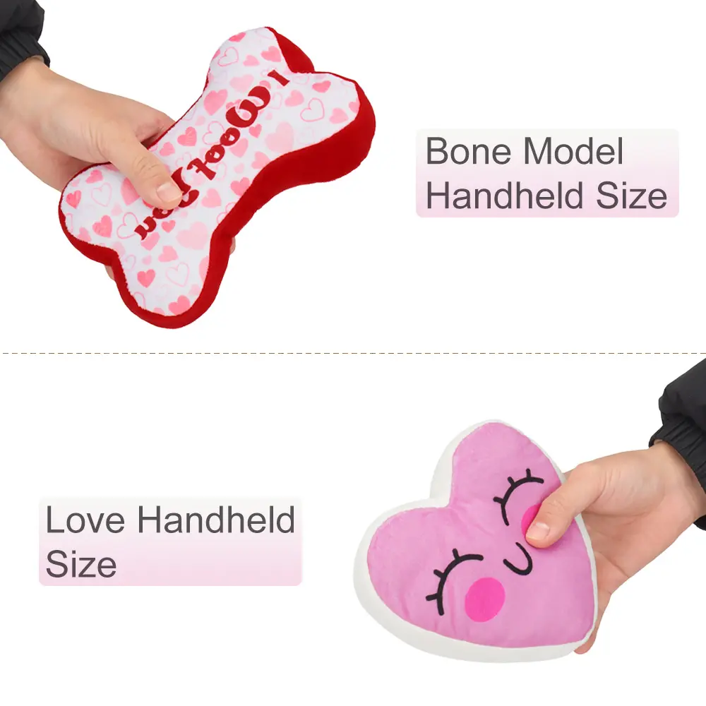 2pcs Heart Bone Dog Toy Sound Puppy Plush Chew Squeak Pet Toy Valentine's Day Gift