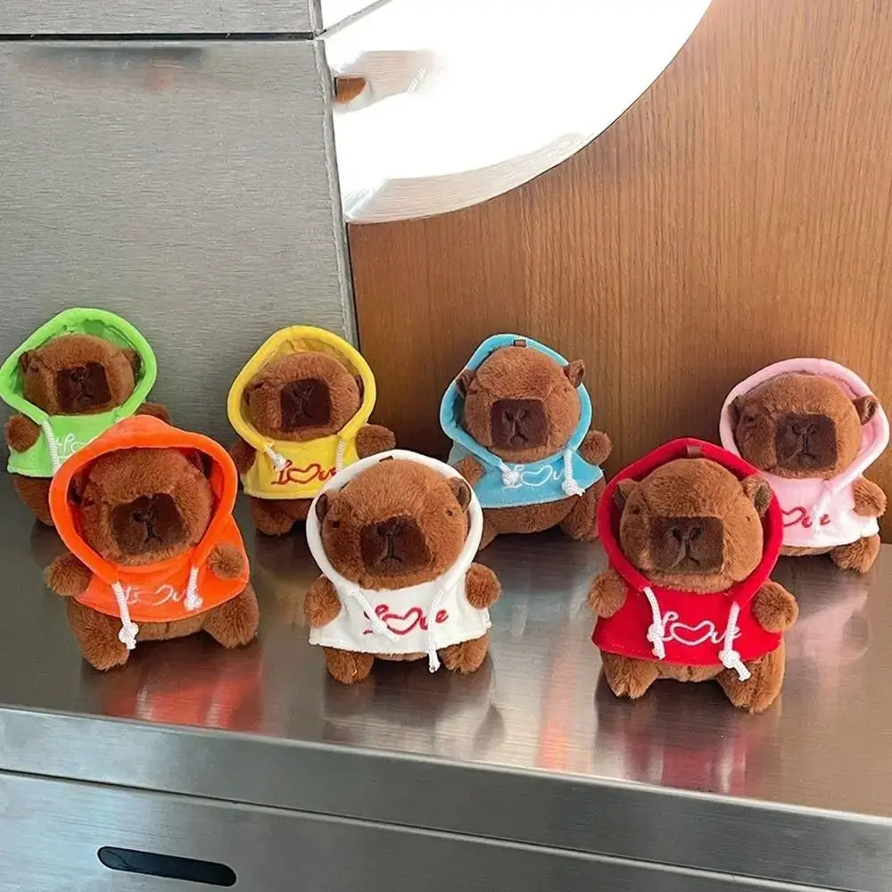 Kids Gift Fluffty Capybara Keychain Plush Hoodie Capybara Pendant Cute Cartoon Plush Capybaras Doll Toys