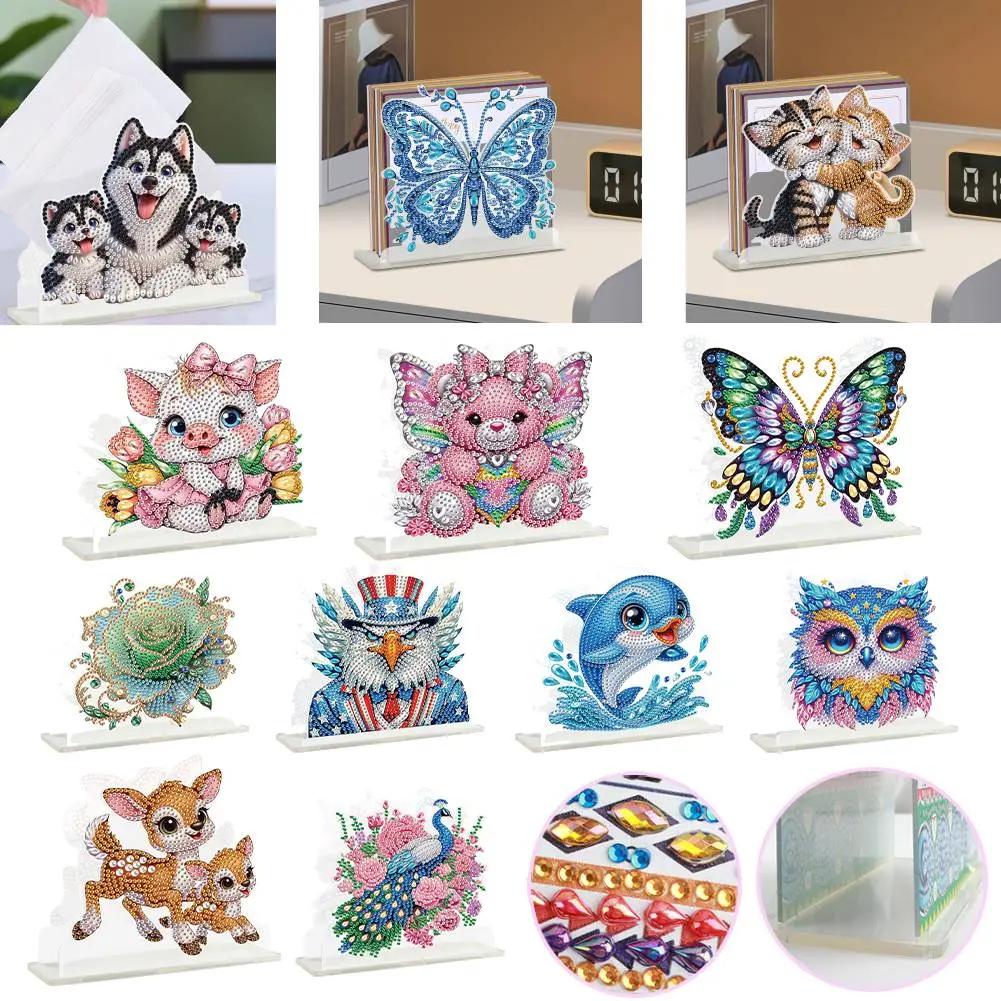 Acrylic Animals Desktop Diamond Art Storage Rack Kits 5D DIY Diamond Art Paper Towel Storage Rack Decor Home Bedroom Decoration