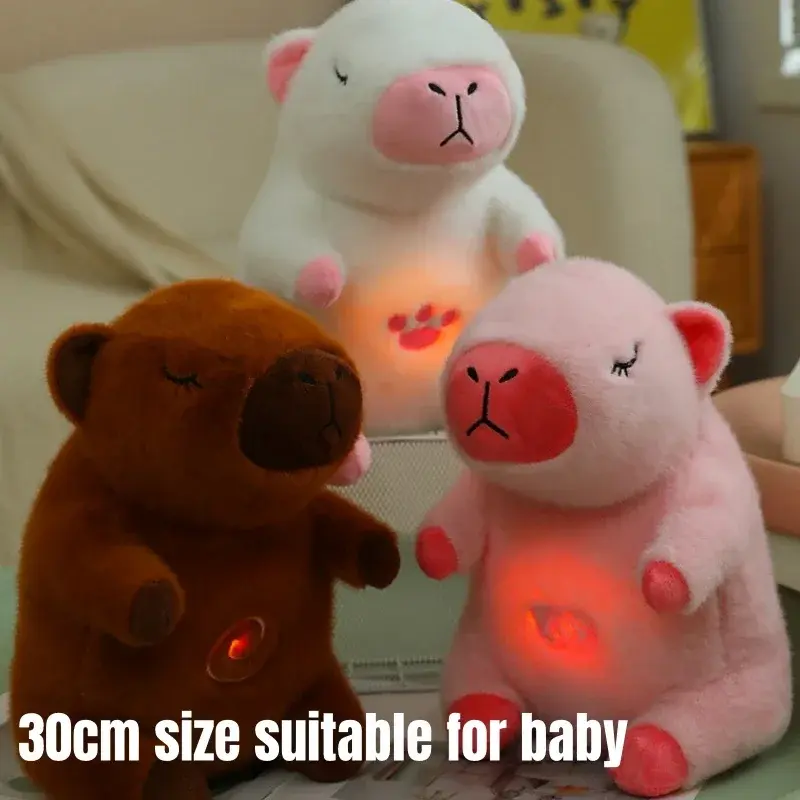Baby Breathing Capybara Animals Plush Toys for Kids Sleeping Appease Companion Snoring Doll with Sound and Light Christmas Gifts