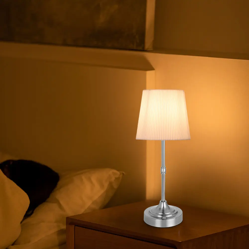 Cordless LED Metal Table Lamp USB Rechargeable 5200mAh Portable Fabric Shade Desk Lamp Touch Control Metal Base Small Table Lamp